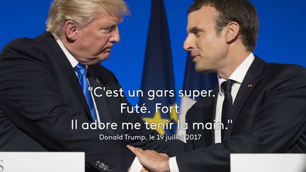 Donald Trump et Emmanuel Macron lors d'une conférence de presse commune organisée le 13 juillet 2017 à l'Elysée. (CAROLYN KASTER / AP / SIPA)