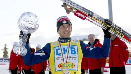 Jason Lamy-Chappuis a remport&eacute; sa la troisi&egrave;me Coupe du monde de combin&eacute; nordique &agrave; Oslo (Norv&egrave;ge) samedi 10 mars 2012. (TERJE BENDIKSBY / SCANPIX NORWAY /AFP)