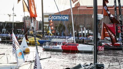 Des&nbsp;voiliers avant le départ de la 15e édition de la Transat Jacques Vabre,&nbsp;au Havre (Seine-Maritime),&nbsp;le 7 novembre 2021. (PIERRE BOURAS / PIERRE BOURAS / AFP)