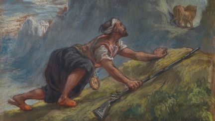 "Arabe à l'affût" (détail), pastel de Ferdinand-Victor-Eugène Delacroix (1798-1863).&nbsp;Dimension 24 x 31,1 cm. Acquis à Drouot par Edgar Degas en avril 1898. (© CHRISTIE'S IMAGES LIMITED 2021)