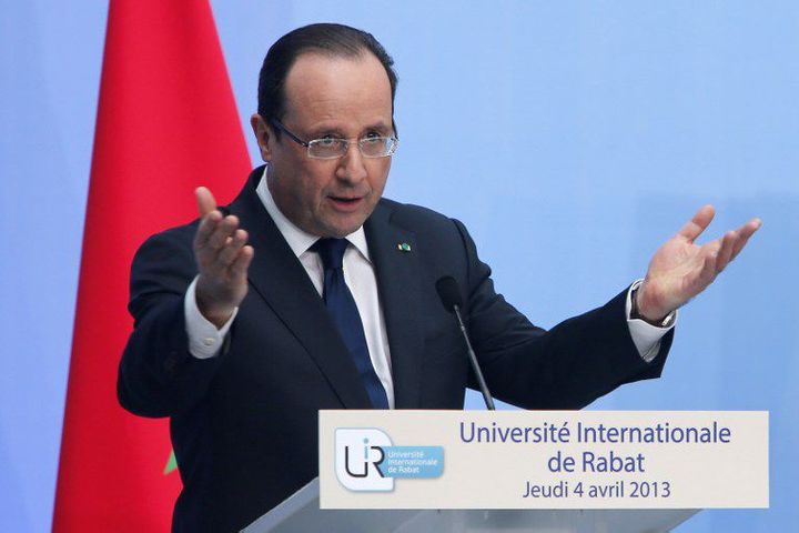 Le président François Hollande s'était rendu à l'Université Internationale de Rabat (Maroc), le 4 avril 2013 (AFP PHOTO / POOL / ABDELJALIL BOUNHAR)