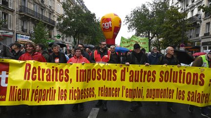 La CGT en tête du cortège parisien contre la réforme des retraites, le 24 septembre 2019. (DOMINIQUE FAGET / AFP)