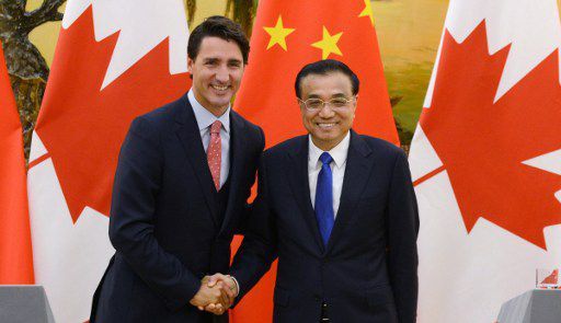 le premier ministre chinois Li Kequiang reçoit son homologue canadien Justin Trudeau à la veille du sommet du G20 (afp/ wang zhao)