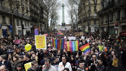 Les manifestants pro-mariage des homos, le 16 d&eacute;cembre 2012 &agrave; Paris. (FRED DUFOUR / AFP)