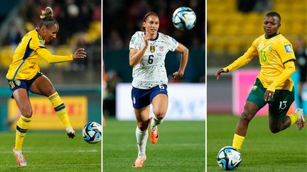 La Suédoise Madelen Janogy, l'Américaine Lynn Williams et la Sud-Africaine Bambanani Mbane lors de la Coupe du monde 2023. (AFP)