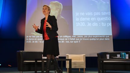 Clémentine Autain lors d'un meeting de&nbsp;La France insoumise, le 7 mai 2019, à&nbsp;Bobigny (Seine-Saint-Denis). (AFP)