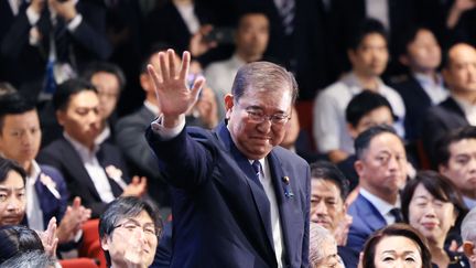 Shigeru Ishiba reagiert, nachdem er am 27. September 2024 in Tokio (Japan) zum Vorsitzenden der Liberaldemokratischen Partei, der Regierungspartei, gewählt wurde. (TAKUYA MATSUMOTO / YOMIURI / AFP)