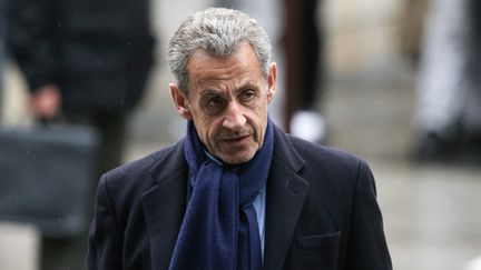 L'ancien président Nicolas Sarkozy, le 26 mars 2024 à Paris. (MICHEL STOUPAK / NURPHOTO / AFP)