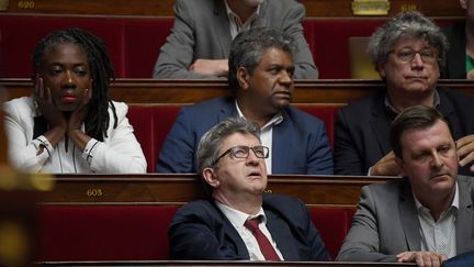 Jean-Luc Mélenchon, le 3 avril&nbsp;2019 à l'Assemblée nationale. (CHRISTOPHE ARCHAMBAULT / AFP)