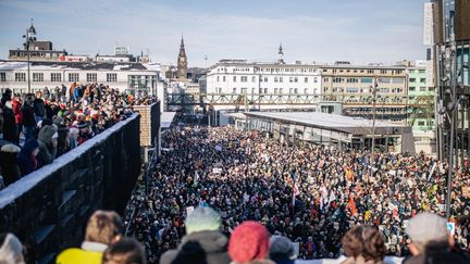 A crowd gathered against the far-right AfD party, in Wuppertal, Germany, January 20, 2024. (HESHAM ELSHERIF / ANADOLU / AFP)