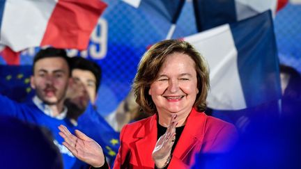 Nathalie Loiseau, tête de liste de la majorité présidentielle pour les européennes, lors de son meeting à Caen (Calvados), le 6 mai 2019. (DAMIEN MEYER / AFP)