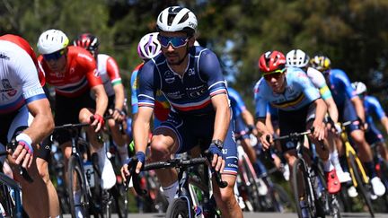 Le Français Julian Alaphilippe lors des championnats du monde de cyclisme sur route, à Wollongong (Australie), le 25 septembre 2022. (WILLIAM WEST / AFP)