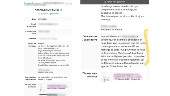 Les arnaques sont parfois recensées sur des sites d'alerte, sur Internet, détaillant les mode de fonctionnement des arnaqueurs.&nbsp; (CAPTURE ECRAN / FRANCEINFO)