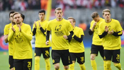 Les joueurs du Borussia Dortmund s'entrainent mercredi 12 avril, avant le quart de finale aller de la Ligue de champions face à l'AS Monaco.&nbsp; (PATRIK STOLLARZ / AFP)