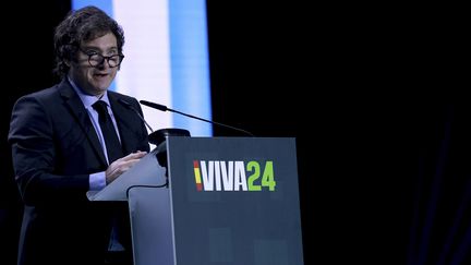 The President of the Argentine Republic, Javier Milei at a convention bringing together Vox and far-right world leaders as part of "Europa Viva 24"in MAdrid, May 19, 2024. (JUAN CARLOS ROJAS / JUAN CARLOS ROJAS)