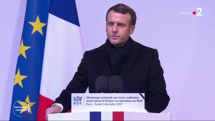 Emmanuel Macron, le 2 décembre 2019 aux Invalides.&nbsp; (FRANCE 2)