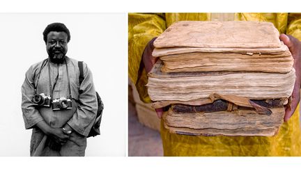 A gauche, portrait de Philippe Koudjina par Didier Frappier, 1995 - A droite, Seydou Camara, Manuscrits de Tombouctou, 2009
 (A gauche Didier Frappier - A droite © Seydou Camara )