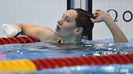 La Fran&ccedil;aise Camille Muffat apr&egrave;s sa victoire lors du 400 m&egrave;tres nage libre, dimanche 29 juillet lors des Jeux Olympiques de Londres (Royaume-Uni). (FABRICE COFFRINI / AFP)