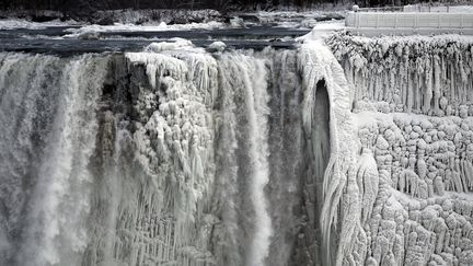 Les chutes du Niagara, partiellement gel&eacute;es, le 8 janvier 2014. (AARON HARRIS / REUTERS)