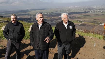 Le Premier ministre Benyamin Nétanyahou en visite sur le plateau du Golan, le 11 mars 2019. (RONEN ZVULUN / AFP)