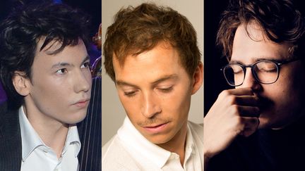 De gauche à droite : Edgar Moreau, Thibault Cauvin et Lucas Debargue, trois jeunes virtuoses du classique. (BORIS HORVAT/AFP-FELIX BROEDE- LAURENT SPELLER)