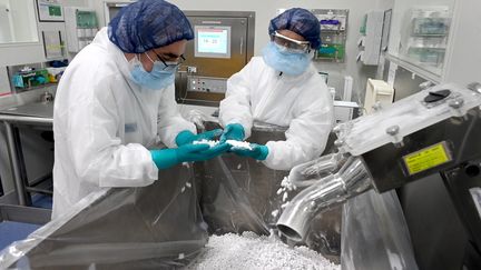 Des employés de l'usine pharmaceutique Sanofi de Lisieux (Calvados), le 13 janvier 2023 (photo d'illustration). (MARC OLLIVIER / MAXPPP)