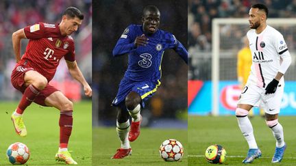 Robert Lewandowski, N'Golo Kanté et Neymar vont tenter de mener leur équipe au succès durant la deuxième partie de saison. (Christof STACHE / AFP - Adrian DENNIS / AFP - JEAN CATUFFE / DPPI via AFP)