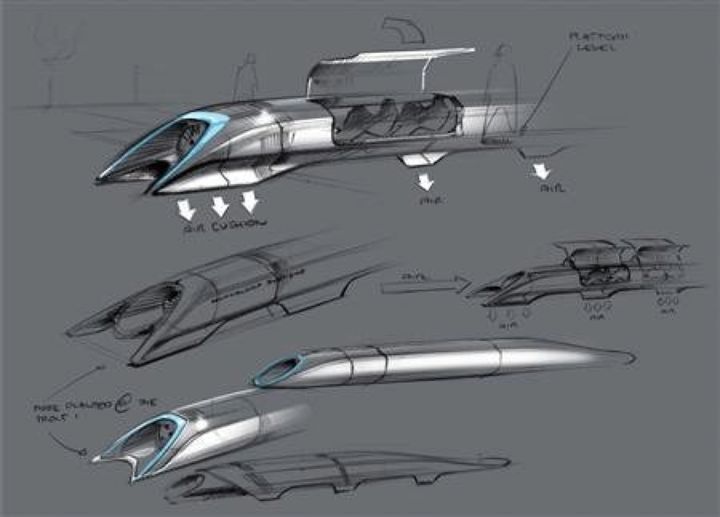 Des croquis de l'Hyperloop, réalisés par l'entrepreneur Elon Musk, et publiés le 12 août 2013.&nbsp; (EYEPRESS NEWS / AFP)