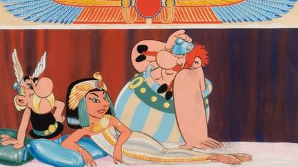 Dessin original de la couverture d'"Astérix et Cléopâtre", une gouache de 32x17 cm (Uderzo et Maison d'Enchere Millon Belgique)