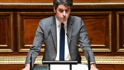 Le Premier ministre, Gabriel Attal, au Sénat, le 31 janvier 2024. (MIGUEL MEDINA / AFP)