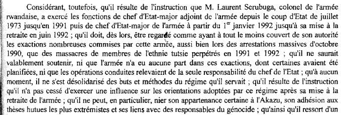 Extrait d'un arr&ecirc;t de la Commission des recours des r&eacute;fugi&eacute;s&nbsp;de 2002 concernant Laurent Serubuga. (  FRANCETV INFO )