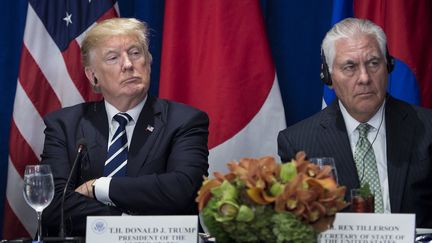 Le président américain, Donald Trump, et son secrétaire d'Etat, Rex Tillerson, le 21 septembre 2017 à New York (Etats-Unis). (BRENDAN SMIALOWSKI / AFP)