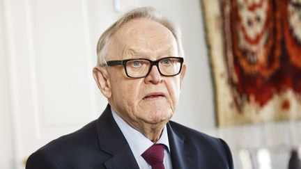 L'ancien prix Nobel de la paix finlandais Martti Ahtisaari à Helsinki, le 16 février 2023. (RONI REKOMAA / LEHTIKUVA / AFP)