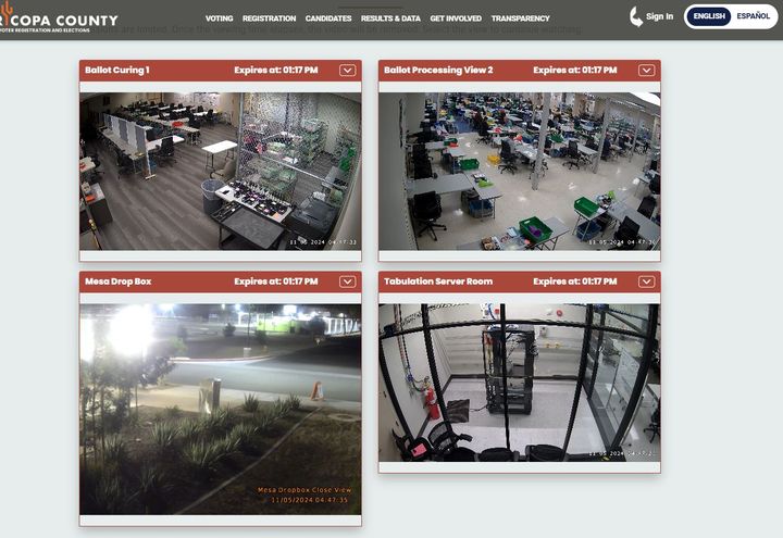 Dans le comté de Maricopa, en Arizona, des caméras filment les élections 24 heures sur 24, sept jours sur sept. (CAPTURE D'ÉCRAN COMTÉ DE MARICOPA)