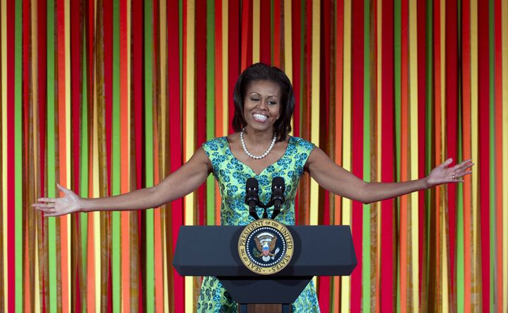 Michelle Obama lors du "Diner d'Etat" des enfants &agrave; la Maison Blanche, le 20 ao&ucirc;t 2012. (SAUL LOEB / AFP)