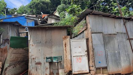 Les habitants du bidonville de Majicavo, au nord de Mayotte, ont été marqués d'un numéro à la peinture. Ils font l'objet d'un arrêté préfectoral de démolition dans le cadre de l'opération "Wuambushu". (SANDRINE ETOA-ANDEGUE / RADIO FRANCE)