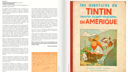 Couverture de l'album "Tintin en Amérique" avec la dédicace de Hergé. (CAPTURE ECRAN CATALOGUE TAJAN)