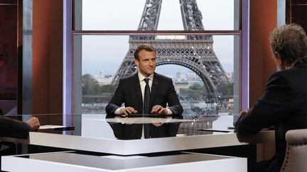 Emmanuel Macron lors de son interview télévisée au palais de Chaillot le 16 avril 2018. (FRANCOIS GUILLOT / AF¨P)