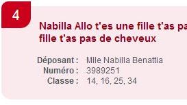 Capture d'&eacute;cran de la marque d&eacute;pos&eacute;e par Nabilla sur le site de l'INPI. ( FRANCETV INFO)