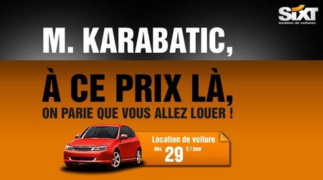 Capture d'&eacute;cran de la publicit&eacute; de&nbsp;la soci&eacute;t&eacute; de location de voitures Sixt. (SIXT)