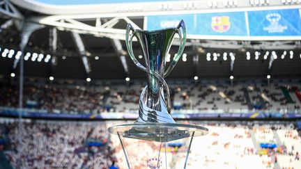 Le trophée de la Ligue des champions féminine avant la finale entre Lyon et Barcelone, à Turin, le 21 mai 2022. (FRANCK FIFE / AFP)