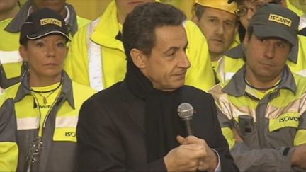 Nicolas Sarkozy devant les salariés d'Isover Saint-Gobain (Francetv)