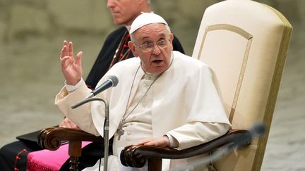 Le pape Fran&ccedil;ois durant une audience au Vatican, le 30 avril 2015. (TIZIANA FABI / AFP)