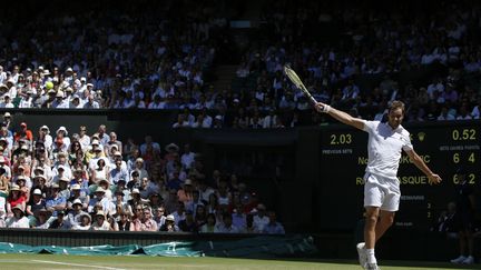 Richard Gasquet en demi-finale de Wimbledon le 10 juillet 2015 face à Novak Djokovic après avoir écarté Grigor Dimitrov, Nick Kyrgios et Stanislas Wawrinka. (ADRIAN DENNIS / AFP)