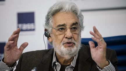 Le ténor espagnol Placido Domingo, lors d'une conférence de presse à Moscou (Russie), le 15 octobre 2019.&nbsp; (DIMITAR DILKOFF / AFP)