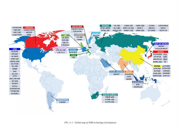 Vari concetti di SMR sono allo studio in tutto il mondo.  (Agenzia Internazionale per l'Energia Atomica)