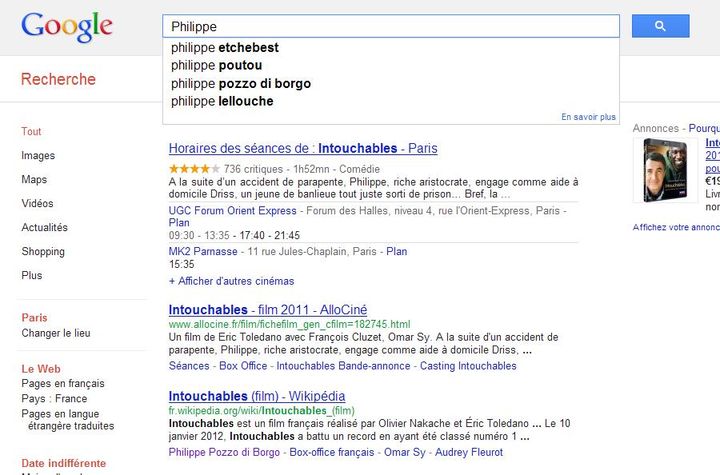 Capture d'écran d'une recherche Google pour "Philippe". (DR)