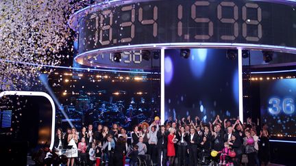 Le compteur du T&eacute;l&eacute;thon affiche plus de 78 millions d'euros, le 8&nbsp;d&eacute;cembre 2013. (KENZO TRIBOUILLARD / AFP)