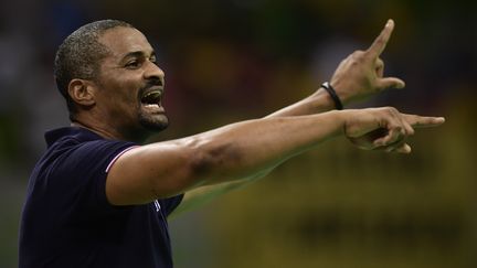 L'entraîneur des Bleus Didier Dinart, lors de la demi-finale olympique France-Allemagne, à Rio de Janeiro (Brésil), le 19 août 2016. (JAVIER SORIANO / AFP)