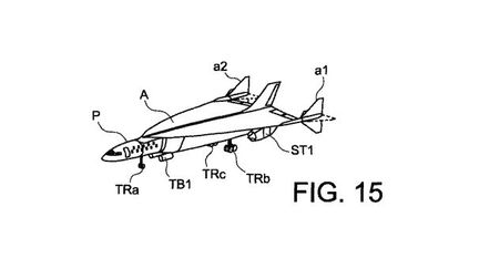 Un des dessins du projet d'avion figurant sur le brevet d&eacute;pos&eacute; par Airbus aupr&egrave;s du Bureau am&eacute;ricain des brevets et des marques de commerce. (AIRBUS / UNITED STATES PATENT AND TRADEMARK OFFICE)